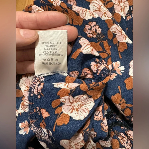 Francesca's Alya Brelynn Ruffle Wrap Dress Navy Blue Pink Floral Flowy - Picture 7 of 7